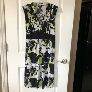 JOEI & I Dress Womens XL White Black Green Artsy Print Sleeveless Knee Length